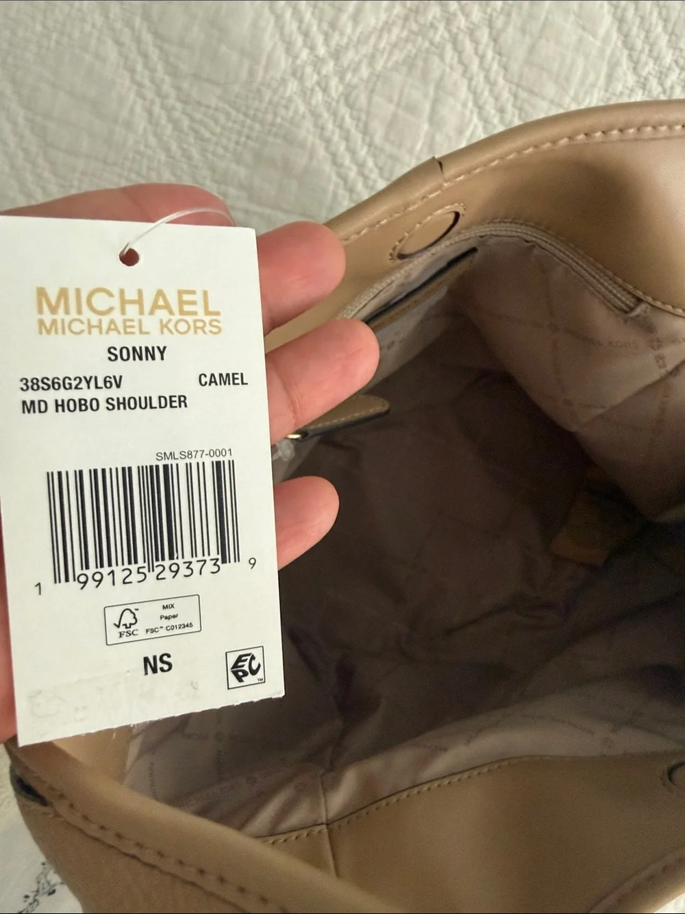 Michael Kors Sonny Hobo Camel Beige Pebble Leather Shoulder Bag Purse Tote